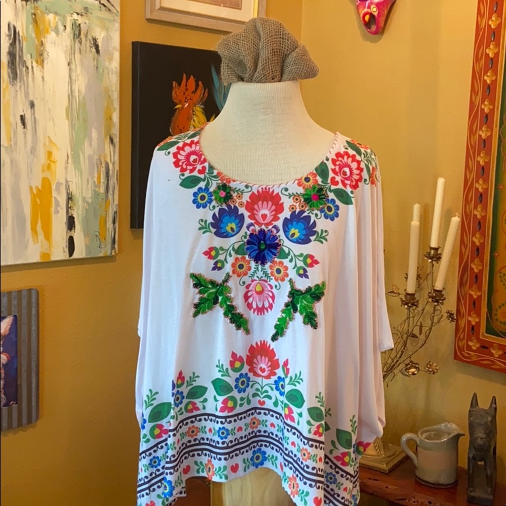 Embroidered Copper Feather Design pancho size M/L
